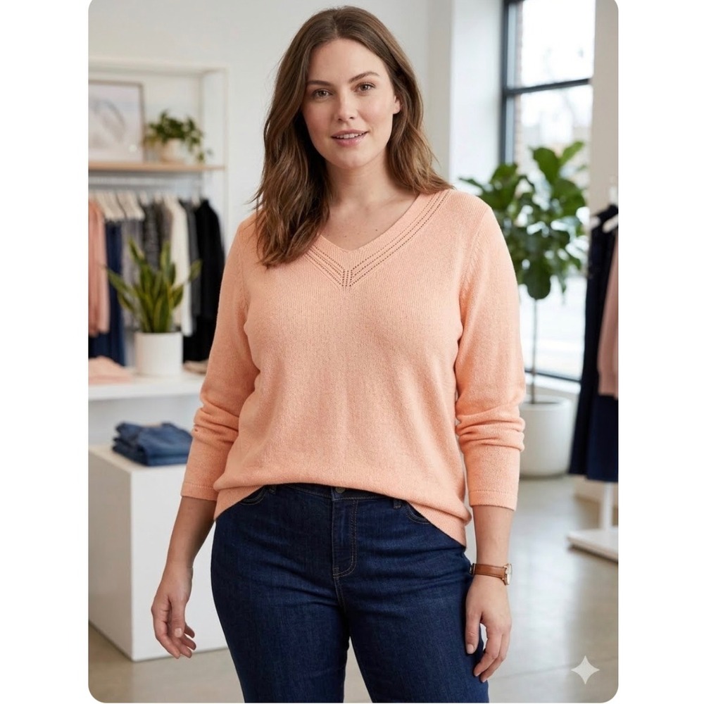 Lane Bryant V-Neck Sweater Plus Sz 26/28  Angora Blend Quiet Luxury Long Sleeves